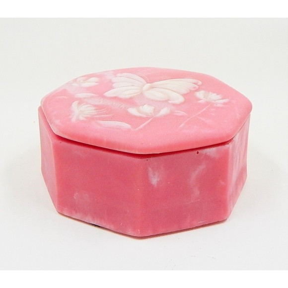 Incolay Pink Stone Butterfly Octagonal Trinket Vanity Dresser Box Signed Nemeth - Picture 7 of 12